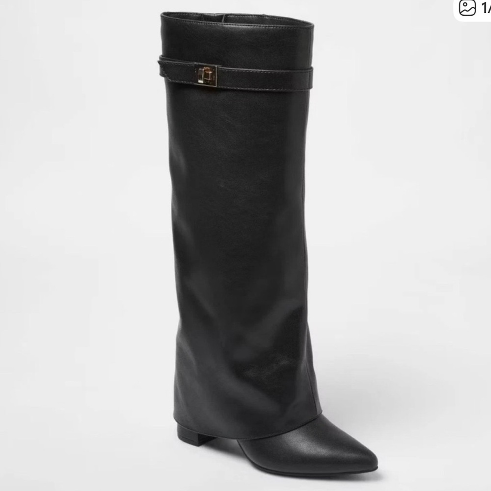 Faux Leather Black Knee-High Boots NWT